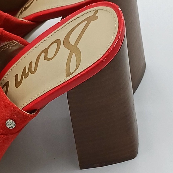 SAM EDELMAN Women's SUEDE ORANGE YUMI BOW STACKED BLOCK HEEL SANDAL‎ MULE SIZE 9 - Picture 8 of 12